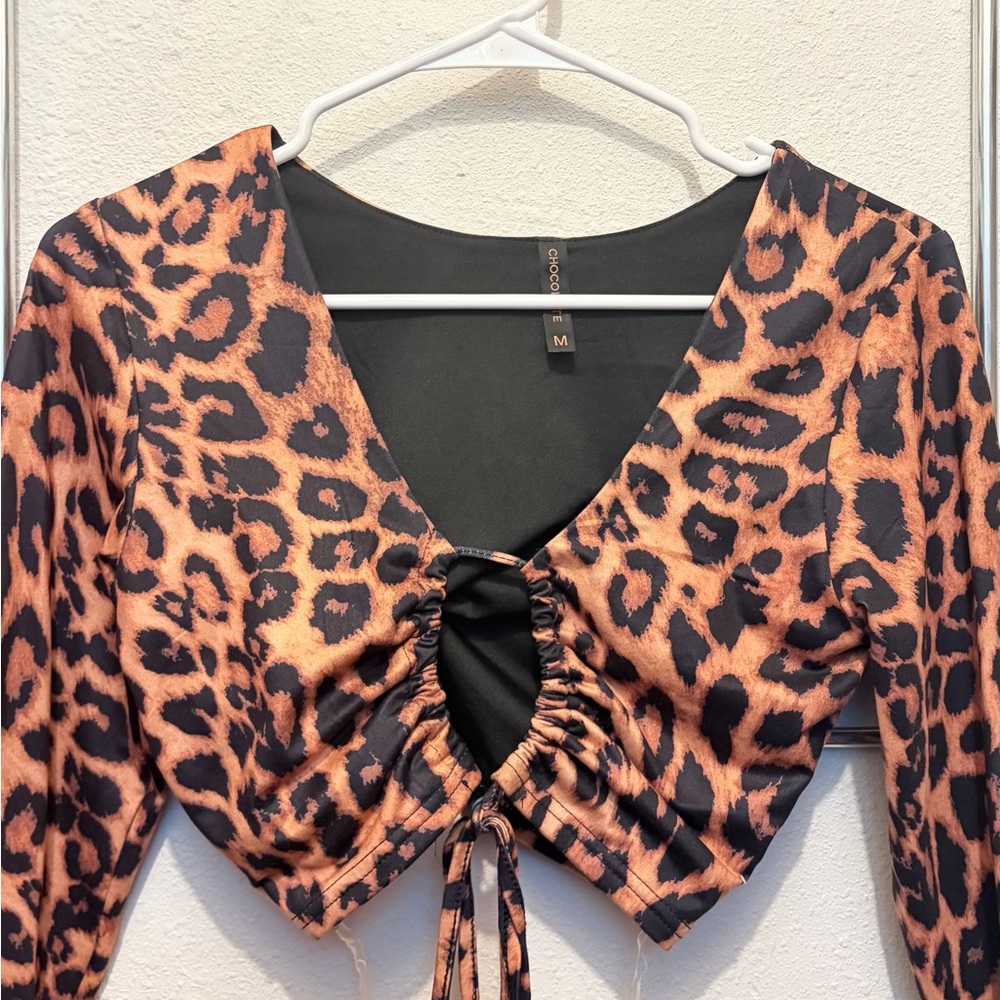 Leopard Print Tie front Top w/ long sleeves